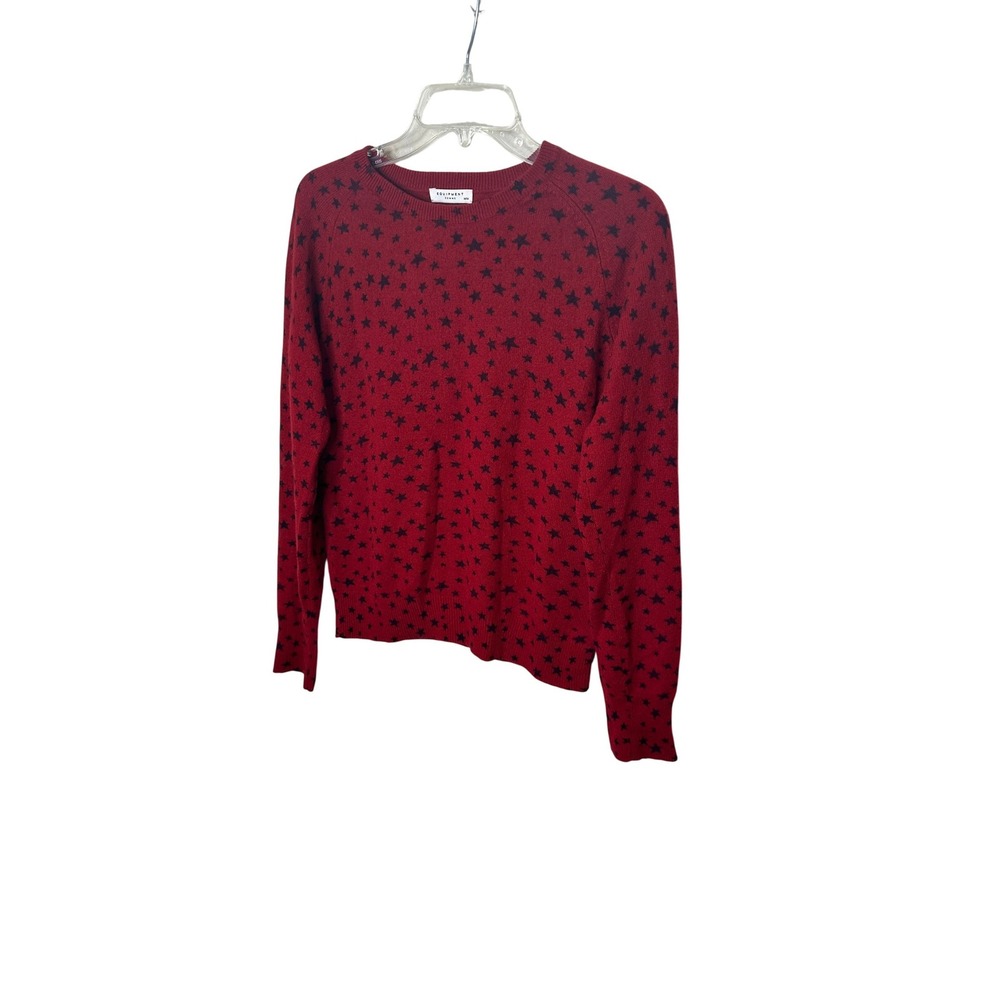 EQUIPMENT Red Black Star Print Crew Neck Cashmere Sweater‎ Women's Size M